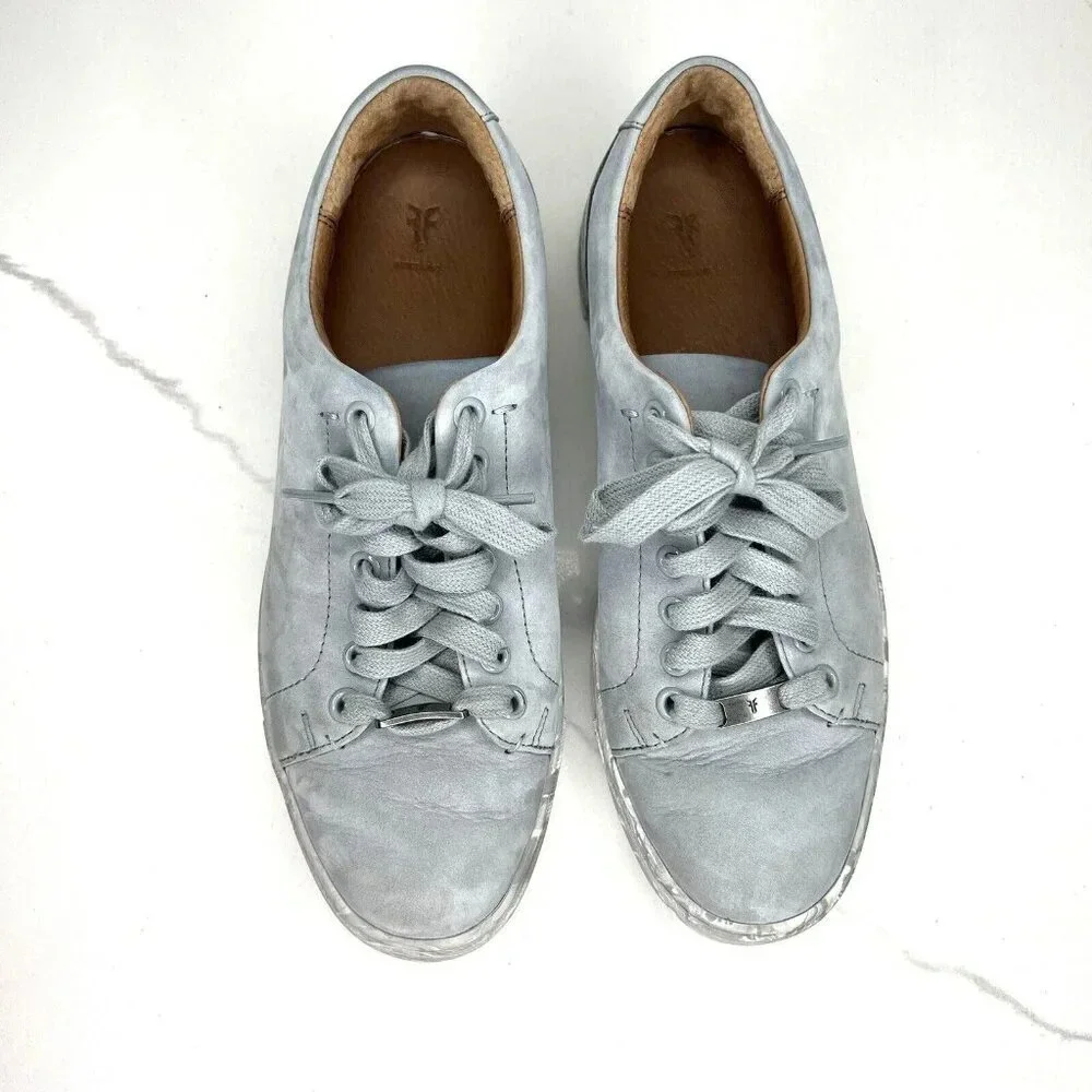 Frye Ivy Blue Ice Gray Nubuck Leather Sneakers Comfort Y2K Outsoles $178 Lace up